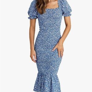 Chic Blue Floral Midi Dress